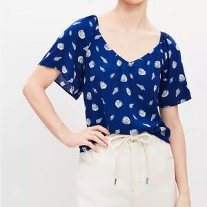 LOFT Royal Blue Shell-Print V-Neck Blouse